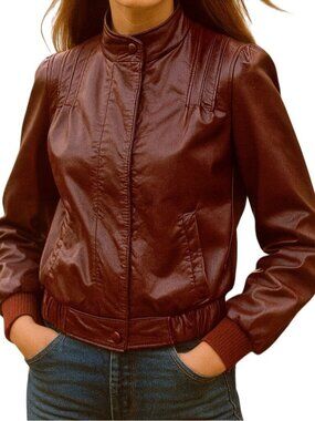 Bomber Jacket Northside Fashions Genuine Leather Vintage 1970s Burgundy Size 11